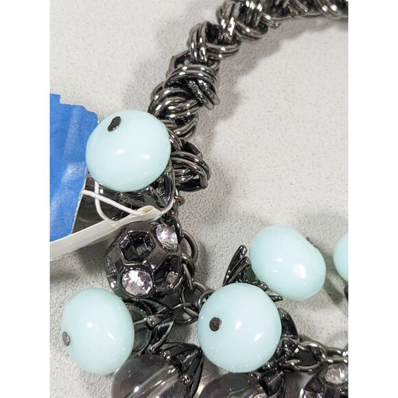 Simply Vera Wang Gray Metallic Crystal Ball Green Charm Stretch Chain Bracelet - Picture 5 of 9